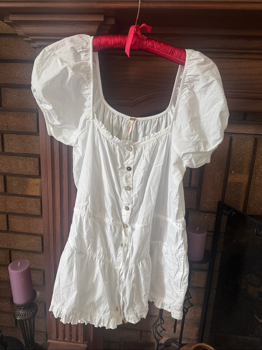 Free People White Puff-Sleeve Buttonfront Tunic